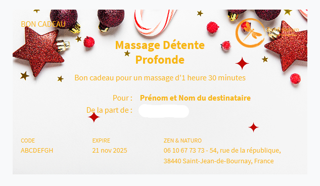 bon cadeau massage 1h30