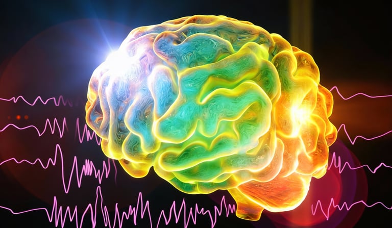 Image artistique montrant un cervea coloré sur fond d'activité cérébrale enregistrée 