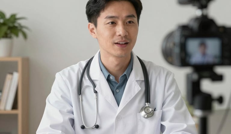 Behind-the-scenes shot of a photoshoot featuring a healthcare influencer engaging with a wellness product.