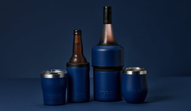 Product photography - a bottle of beer and wine in Huski coolers
