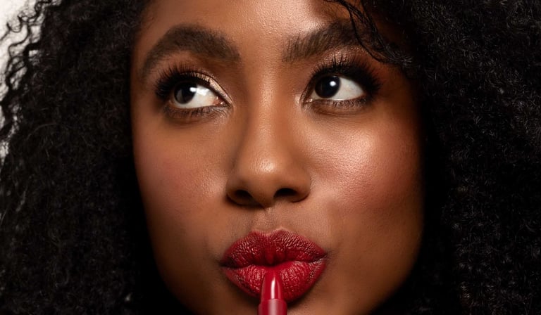 Foto de modelo segurando um batom