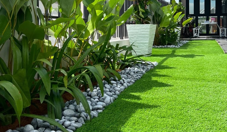 artificial grass installed in garden