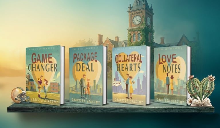 Ruled Out Romance set of 4 books, college campus in background