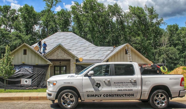 Residential roof replacement in Tyler, TX with a company vehicle & the Catch-All system