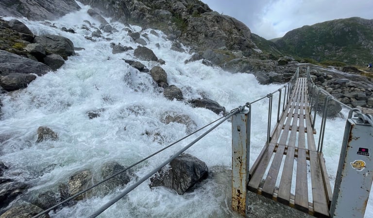 walking through the Folgefonna National Park and up to the Folgefonna glacier