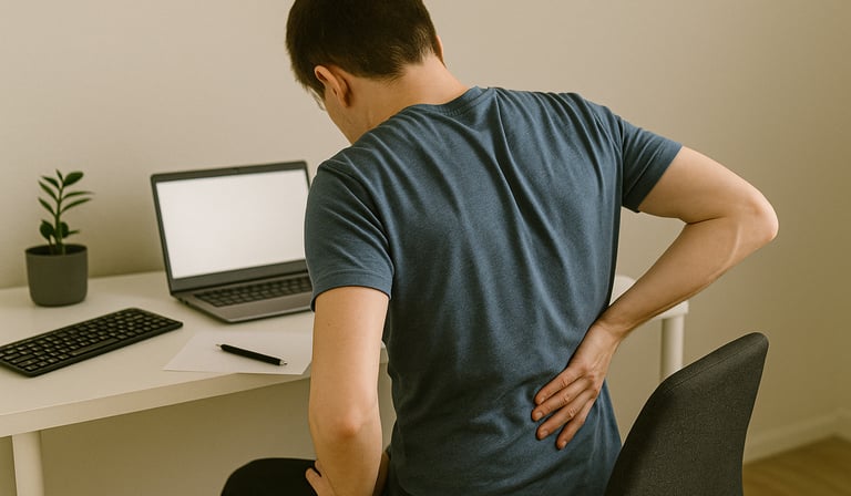 Man at a desk suffering from back pain