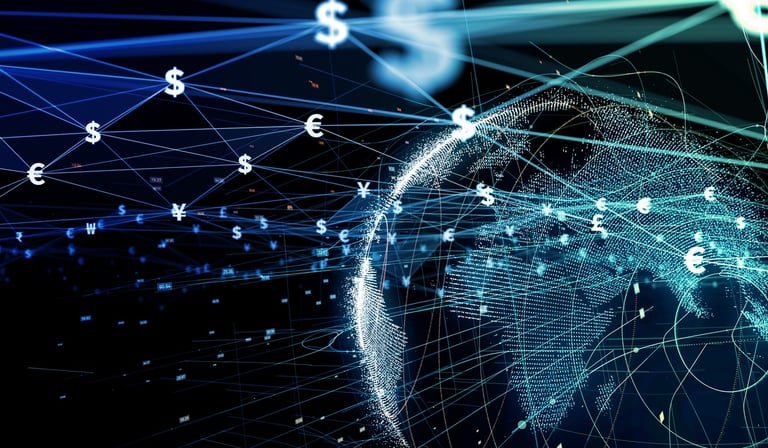Various Currency Symbols with Globe in Background