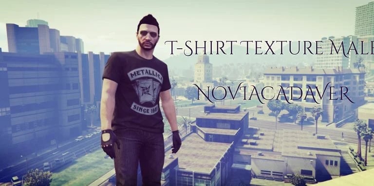 a man in a t - shirt and gloves standing on a ledge