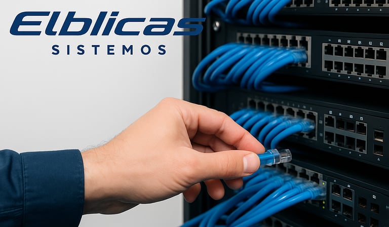 a person holding a blue cable and a blue cable