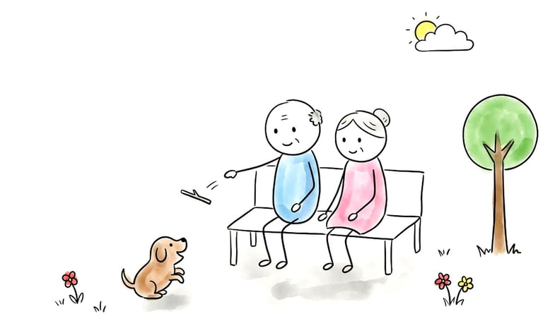 Illustration: Älteres Ehepaar auf einer Parkbank