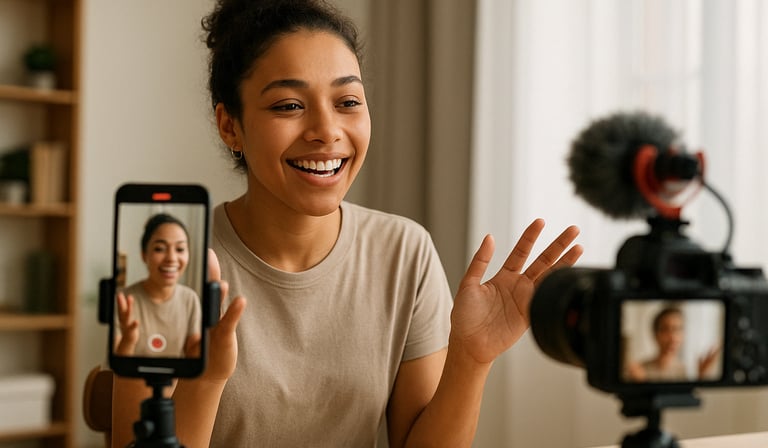 woman grabbing video content