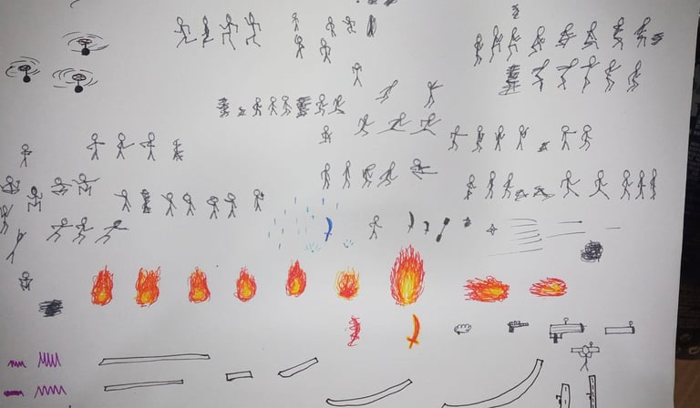 Imagen original de una hoja dibujada para obtener los sprites de Jumpage