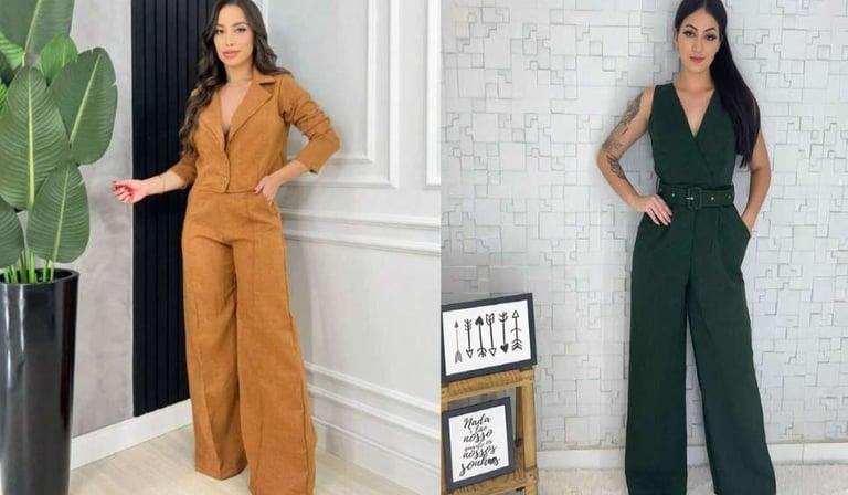 two women in jumpsuits and one in a green jumpsuit