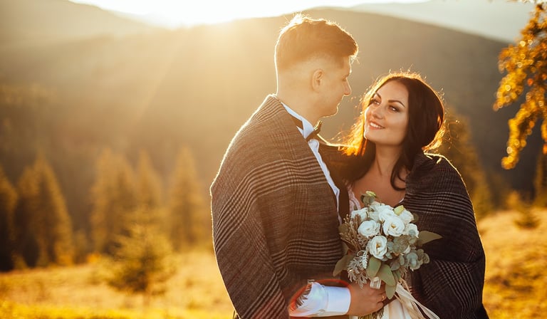 Bride and groom filmed by Imack Wedding Films at golden hour in Ayrshire Scotland