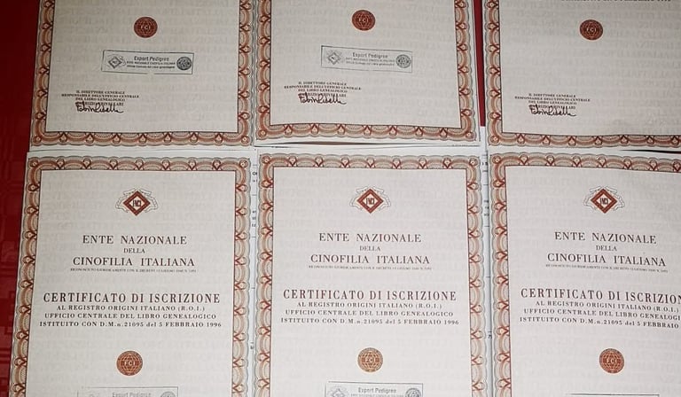 Pedigree Enci Fci con timbro per esportazione all'estero export pedigree presso Grecalestaffs