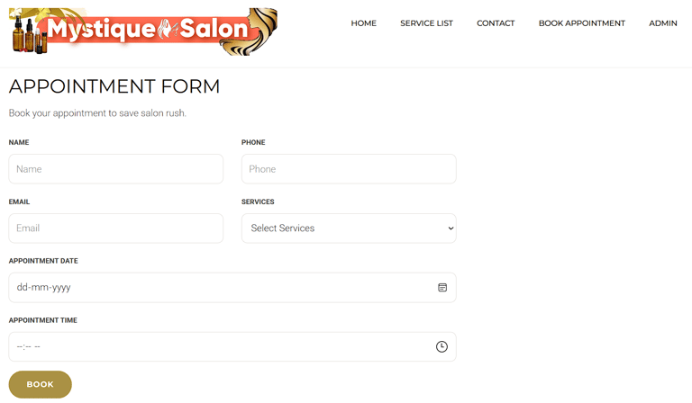 Online Salon Booking System - Book Appointment page