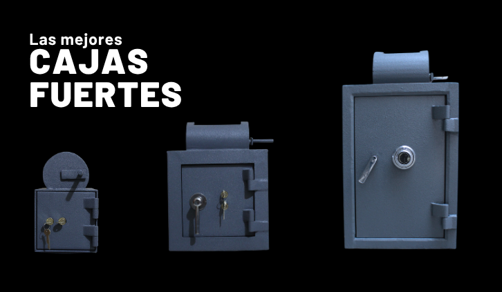 Cajas Fuertes de acero gris en diferentes tamaños para seguridad del hogar y oficina.