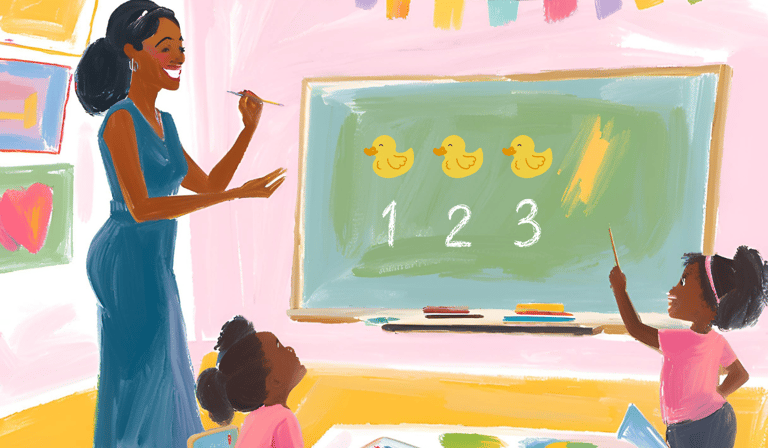 a teacher teaching children in a classroom