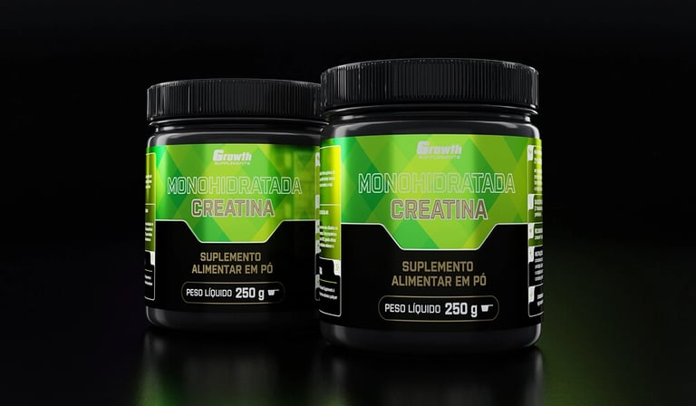Dois potes de creatina monohidratada Growth Supplements, suplemento alimentar em pó de 250g.