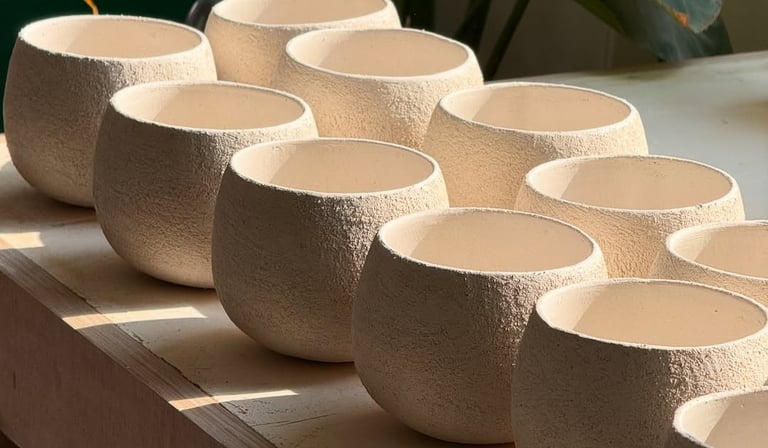 a row of ceramic bowls made out of pottery class