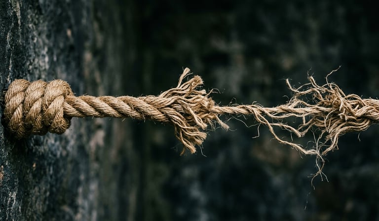 A single long horizontal timeline rendered as a fraying rope,