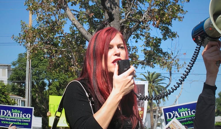 Animal welfare activist Lacey Sculls, née Conner, speaking at a rally to end the sale of animal fur