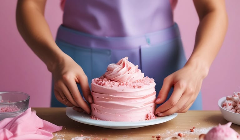 mujer decorando un pastel