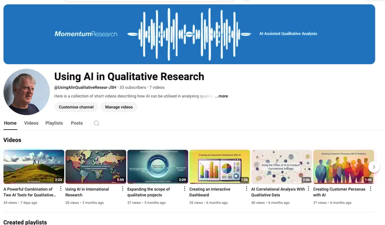 a picture of John Habershon's YouTube channel, Using AI in Qualitative Research