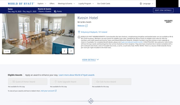 potential hyatt hotel to book on points in Iceland
