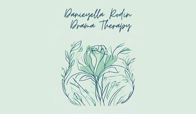 Line drawing of rose with name of business: Danieyella Rodin Drama Therapy