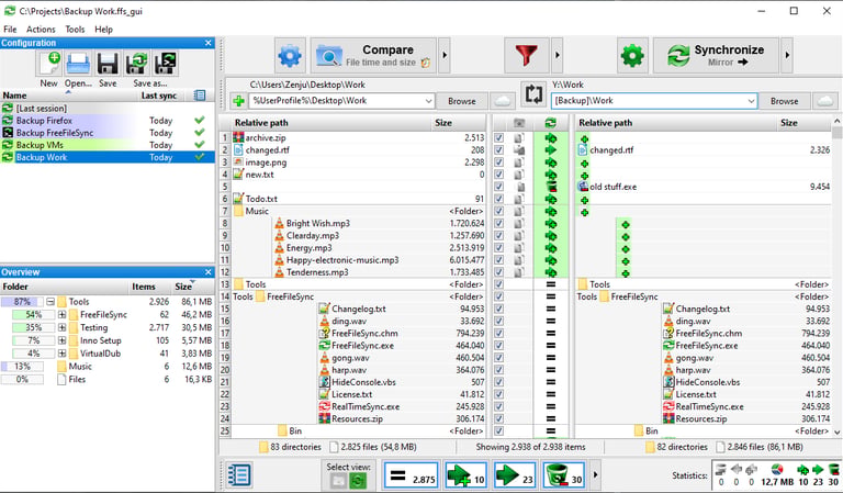 Interface do Freefilesync no Windows - Backup