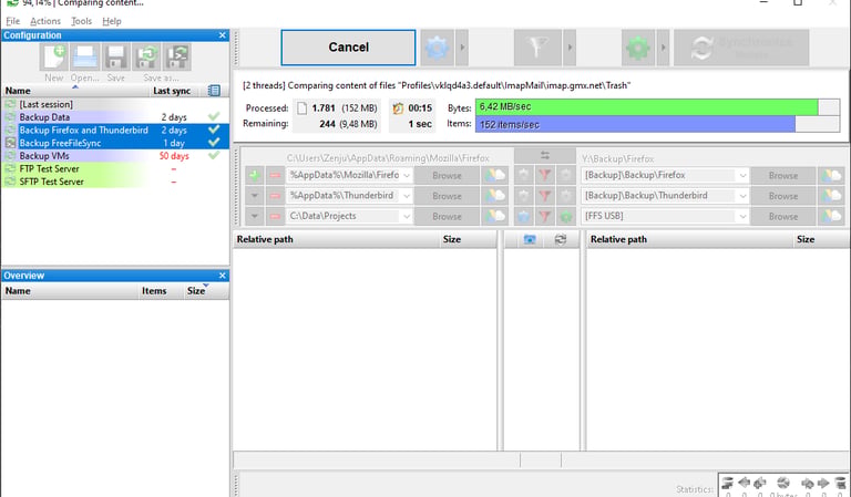Freefilesync comparando o conteúdo dos arquivos