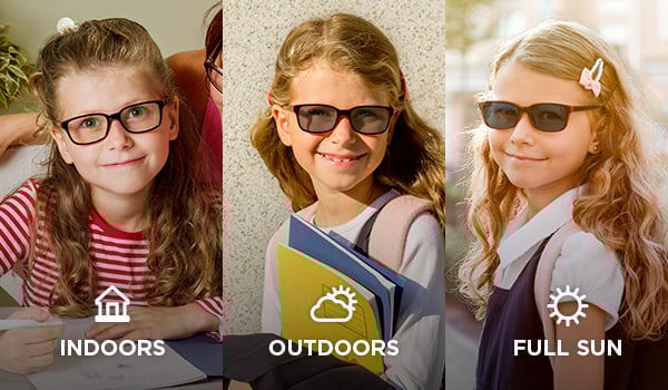 children's transitions lenses in different light intensity conditions