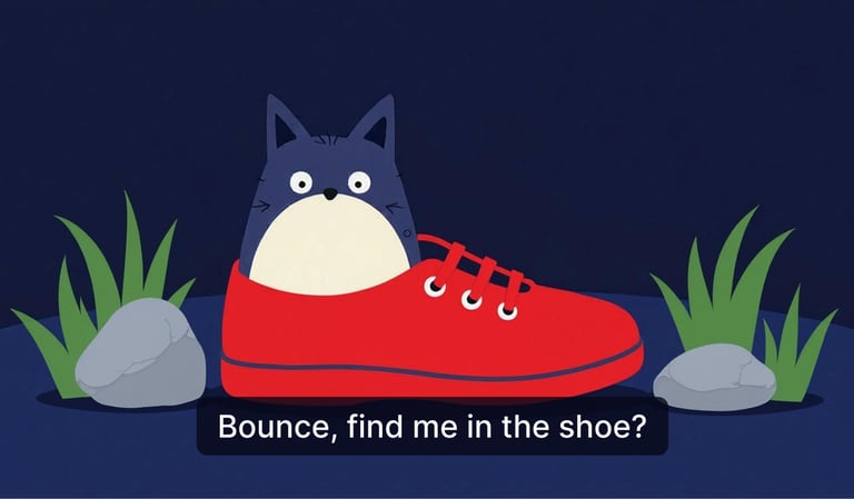 Kitty in a red child's shoe - Moonlit demo story screen