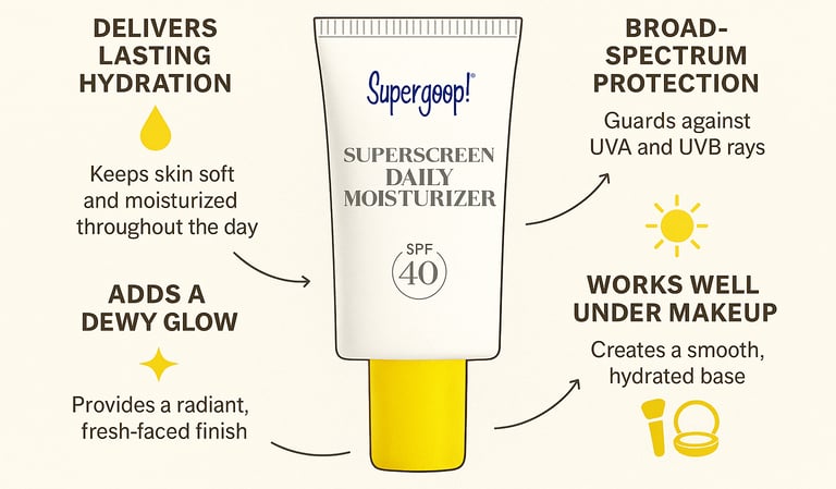 Supergoop Superscreen Daily Moisturizer SPF 40 with hydration, sun protection, and other benefits