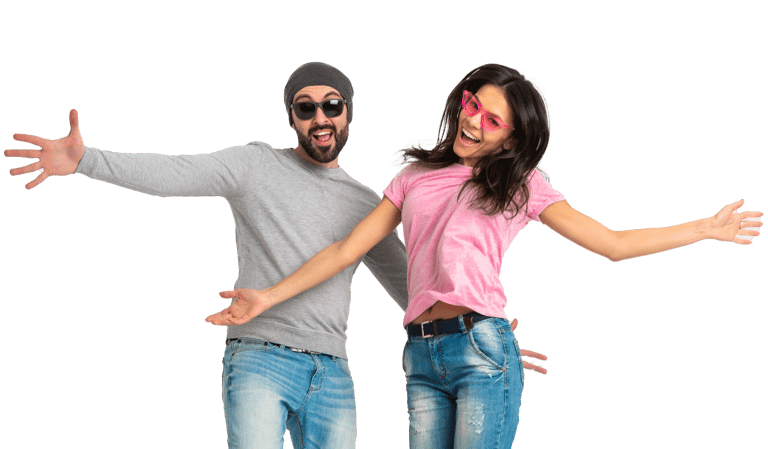 a man and woman in sunglasses and sunglasses