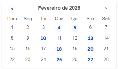 Figura com o calendário de fevereiro/2026