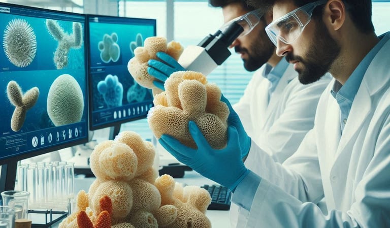 Scientists researching sea sponges.