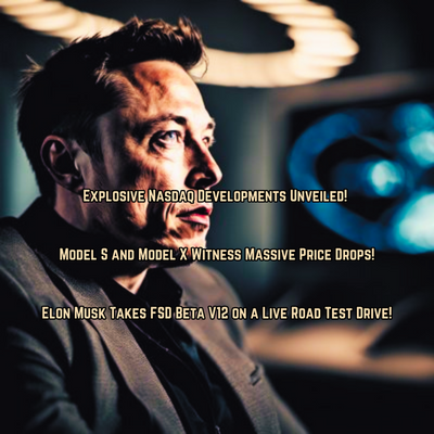 a representation of Tesla CEO Elon Musk in a suit and tie with a news headings