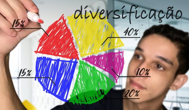 imagem mostra um jovem desenhando no quadro um gráfico de investimento