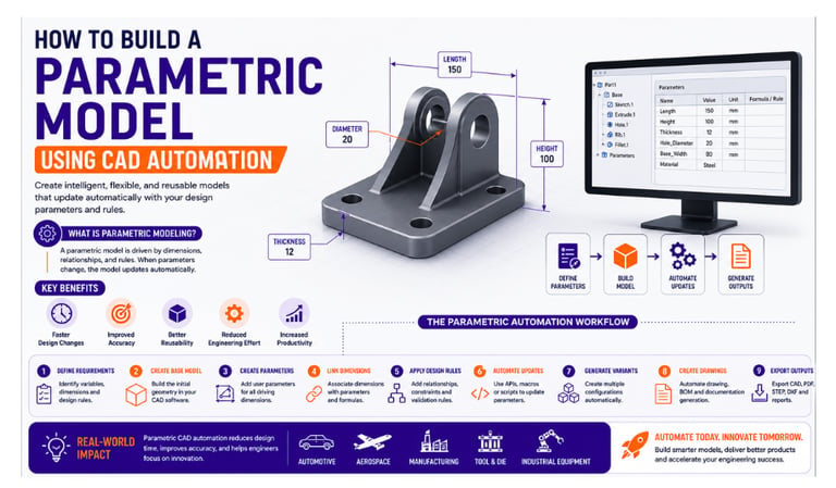 Parametric CAD automation infographic