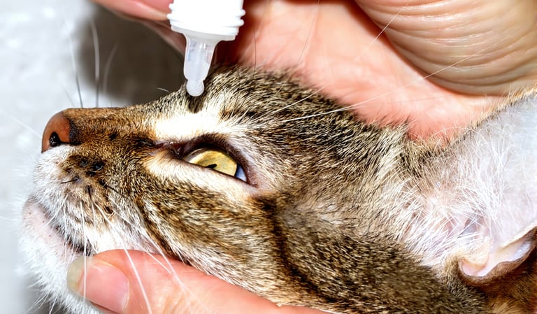 Close-up van een kat die oogdruppels krijgt voor hydratatie