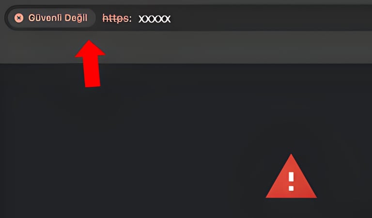 a red warning sign with a red arrow pointing to the text "not secured"