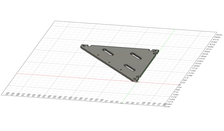 view in a cad, a triangle shaped object with a triangle shaped object