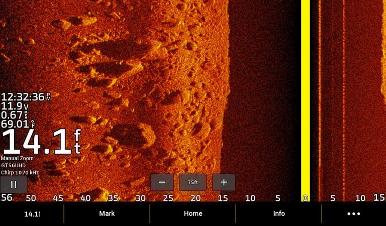 side imaging of rocks and bolders on Garmin sonar