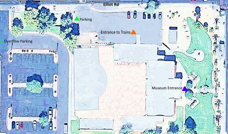 Aerial map of HD South showing train display entrance