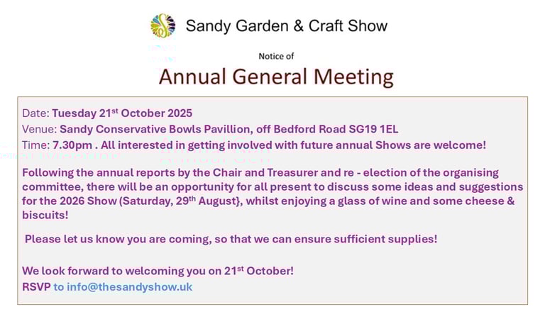 Sandy Garden & Craft Show 2025 AGM