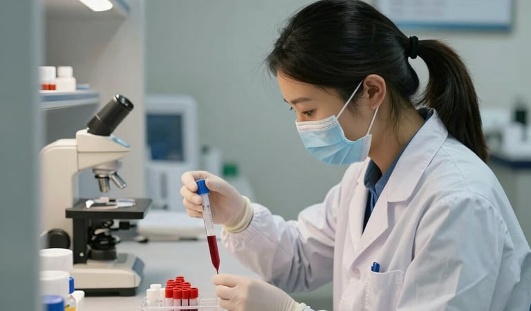 Mobile healthcare professional performing blood draw outside a residential home.