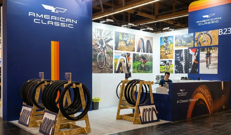 American Classic bicycle tires trade show stand by World Expo Pro at Eurobike.