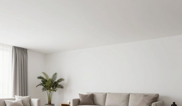 A dark-toned ceiling with a bright circular blue LED light fixture.